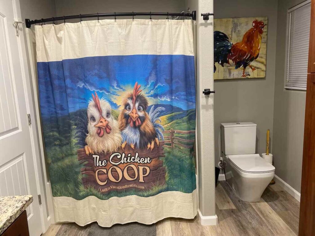chicken coop shower curtain