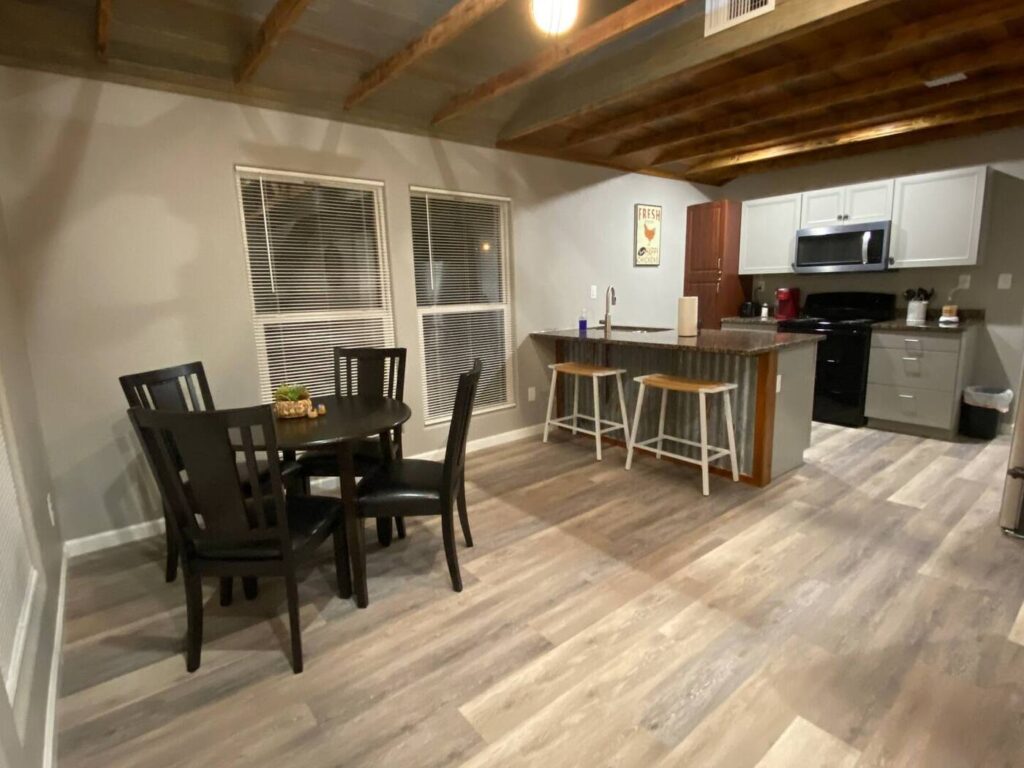 cabin kitchen and dining room