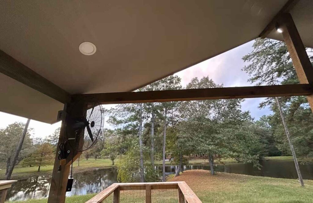 covered back porch by the pond