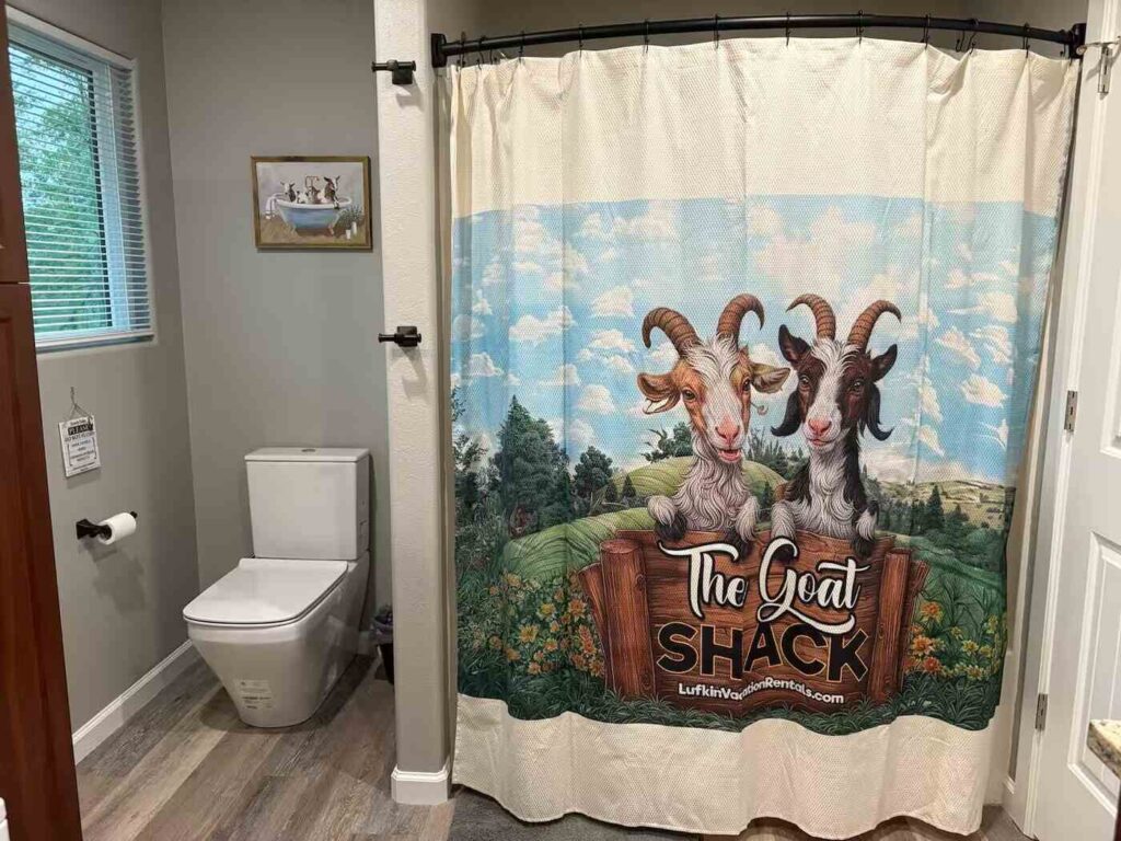 bathroom view with shower curtain
