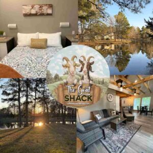 cover photo with several scenes from the goat shack cabin