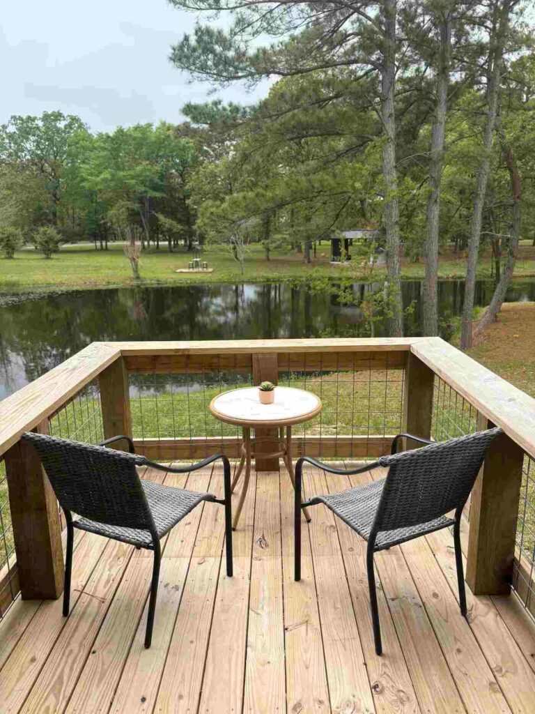 view from private porch overlooking the pond